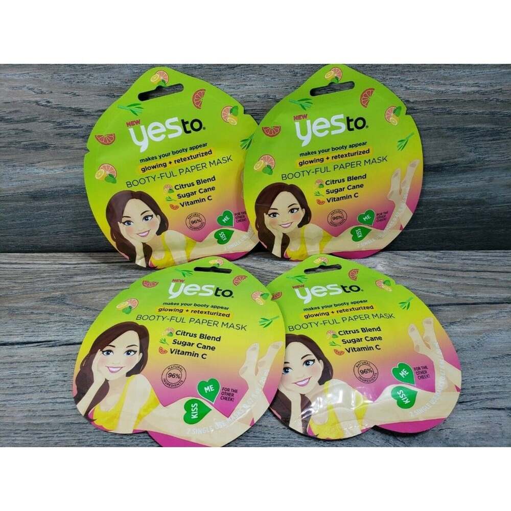 Yes To Booty-Ful Butt Paper Masks Glowing Retexturized Citrus Blend Lot of 4